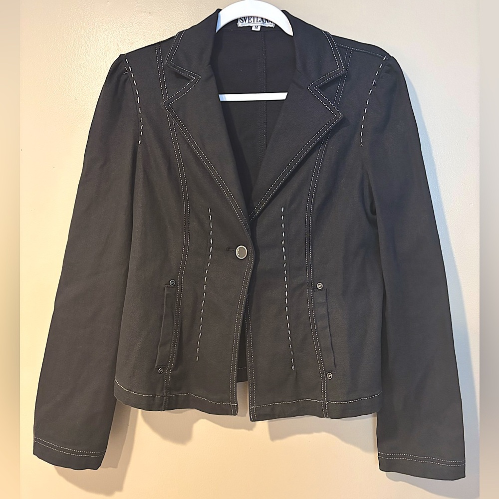 Vintage 90s blazer dark wash denim jean jacket retro western yallternative